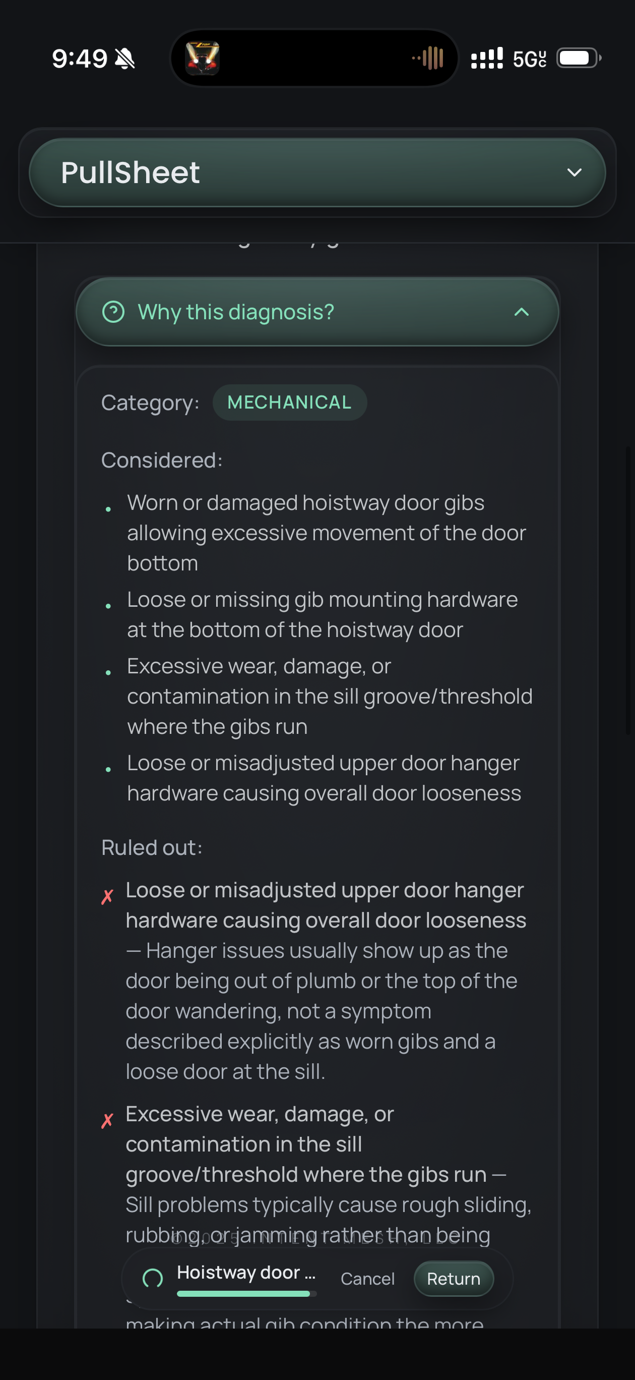 Pullsheet guided steps screen
